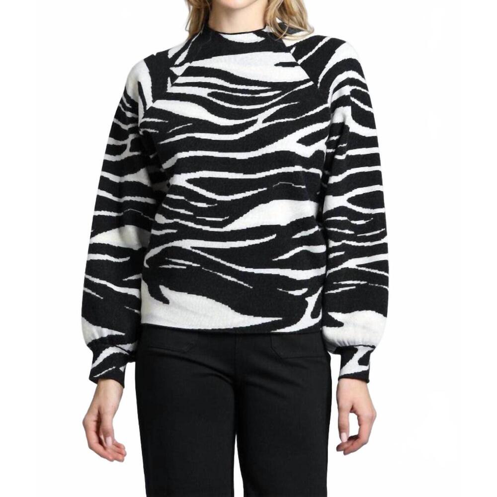 NEW APNY zebra print sweater with puff sleeve in black